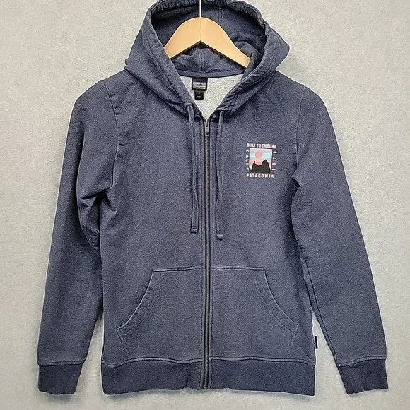 PATAGONIA Ridge Rise Women Sz S Midweight Zip Hoodie Jacket Organic Cotton Blue - Picture 2 of 12
